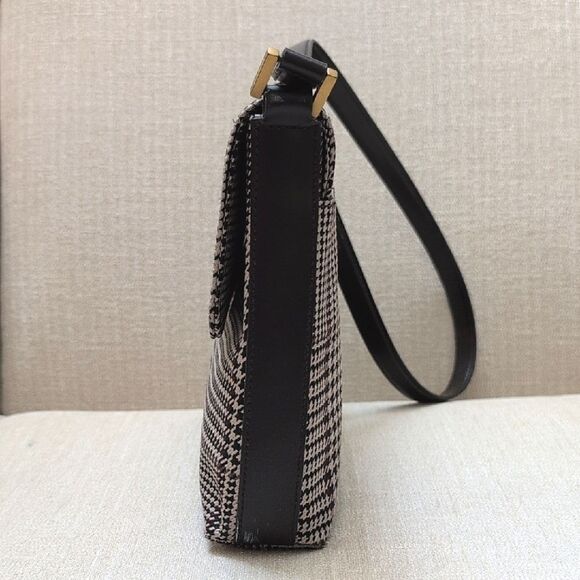 Lauren Ralph Lauren Houndstooth Brown Leather Shoulder Bag Y2K Preppy Vintage - Picture 6 of 14